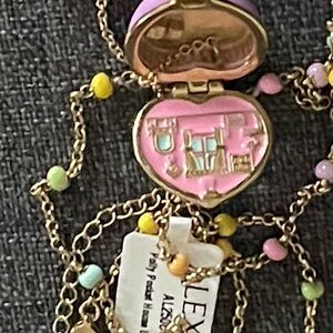 Alex and Ani Pink Heart Locket Necklace with Gold Chain